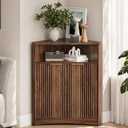 Corner Cabinet, Corner Storage with Fluted Panels and Adjustable Shelf, Modern Floor Cabinets for Small Spaces, Bathroom, Living Room, Kitchen, Walnut MCW23HT