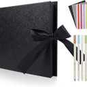60 Pages Small Scrapbook Album with 6 Metallic Markers, 8.5 x 5.9 Inches Black Paper Photo Album for Wedding Anniversary, Family DIY Scrapbook Accessories