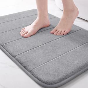  Memory Foam Bath Mat, Super Soft Absorbent Bathroom Rug Non Slip, Quick Dry, Machine Washable Floor Carpet for Tub Shower, Home Decor Accessories, 24x17, Grey