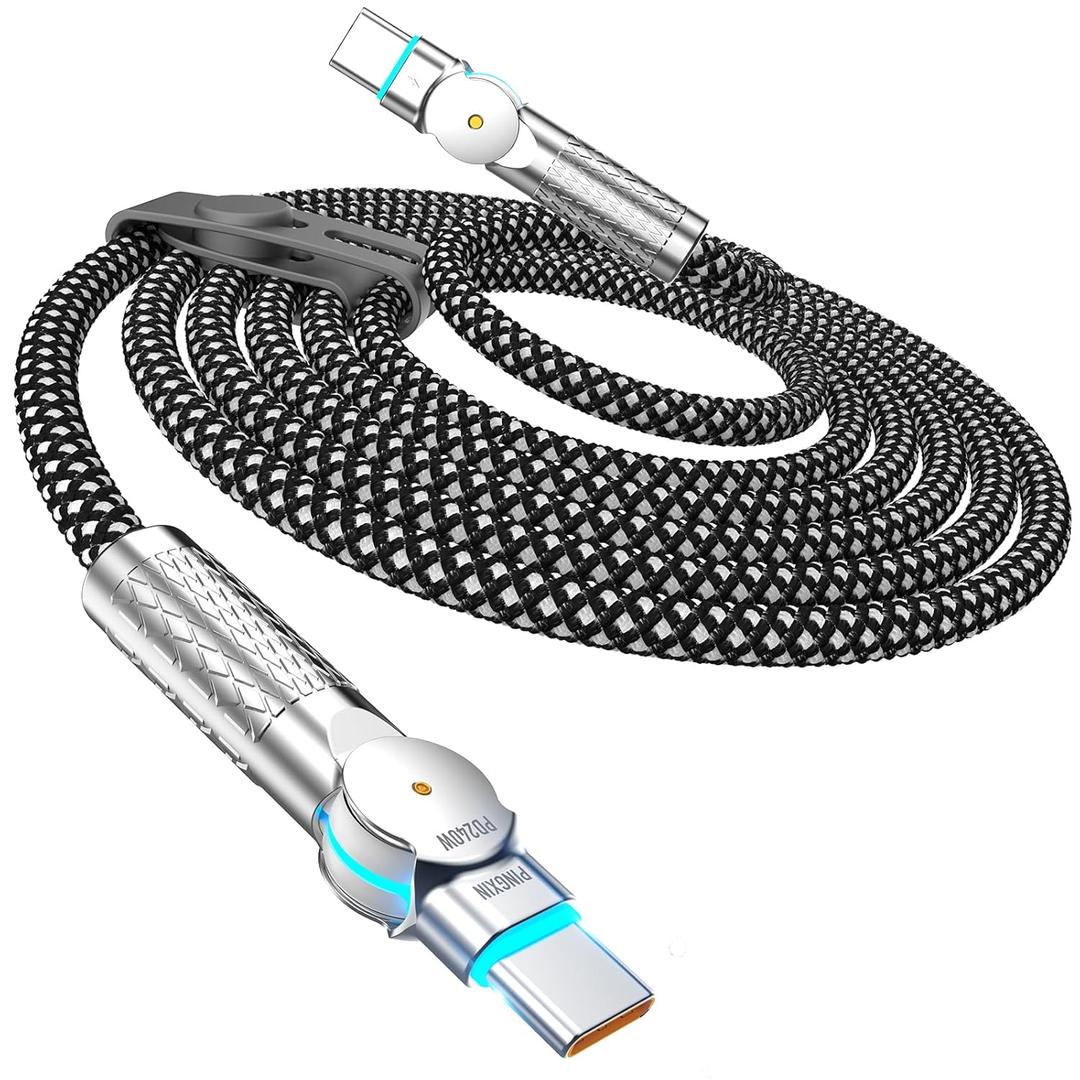 USB C to USB C Cable 10FT 240W, 180Rotating USB C Cable Braided Type C Charger Cable Fast Charge for iPhone 16/16Pro/16Plus/16ProMax,MacBook Air,iPad Pro,Pixel,Samsung Galaxy S23/S24 Ultra-Black