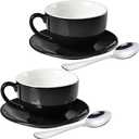 Porcelain Coffee Cup with Saucer 220ml/7.3oz for Cappuccino, Latte, and Tea, Black, Set of 2