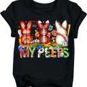 Boys Easter Shirt Toddler Bunny Rabbit & Egg Hunt Graphic T-Shirts Kids Happy Easter Lettering Tops 2026 (140) (Black)