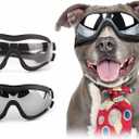 NAMSAN Clear Dog Goggles, and Black Sunglasses for Dogs Medium to Large Breed, 2 Pieces, Windproof Driving Dog Eye Protection, Doggy Glasses with Elastic Straps, Adjustable, Black