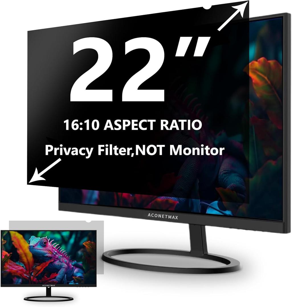 22 Inches Privacy Screen Filter for Computer 16:10 Widescreen Monitor | Privacy Shield | Anti Glare & Blue Light Filter | UV & Eye Protection | Anti-Scratch Protector