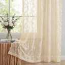 Horaldaily Beige Lace Curtains for Living Room and Bedroom, Boho Farmhouse Floral Sheer Curtains, Rod Pocket, Light Filtering, Vintage Sheer Drapes, 55" W x 63" L, 2 Panels