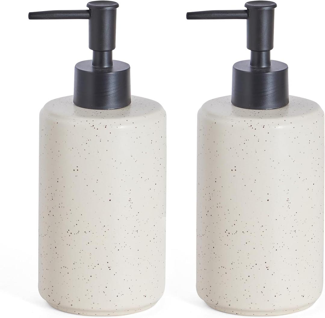 Ceramic Soap Dispensers, 14oz Rustic Dish Hand Soap Dispenser for Bathroom & Kitchen, Speckled Liquid Soap Pump Bottle for Shampoo, Lotion, Conditioner, Modern Farmhouse Bathroom Decor