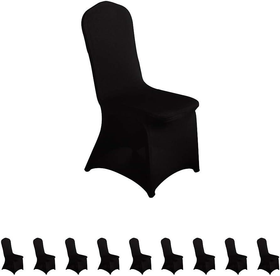 LZY 10pcs Spandex Chair Cover Stretch Slipcovers for Wedding Party, Dining Banquet Chair Decoration Covers (Black, 10)