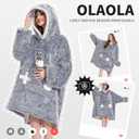 OLAOLA Wearable Blanket Hoodie, Oversized Soft Cozy Sherpa Hooded Blanket Adult, Plush Game Controller Blanket Sweatshirt with Eye Mask and Giant Pocket for Women Men (Gray) One Size