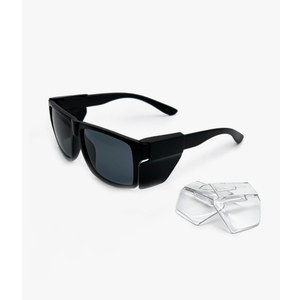 JING LEI Safety Glasses with Removable Side Shield,UV400 Protection Goggles, Rectangle Black Sun Glasses for Women Men Work