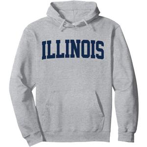 Retro Illinois Adult Tee Vintage Illinois Orange Blue Throwback IL Pullover Hoodie, Heather Grey