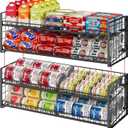 2-Pack Stackable Can Organizer for Pantry Shelf, Adjustable Extra-Long Rolling Can Rack for Kitchen Cupboard Storage, Sturdy Standing Can Holder for Canned Food Goods Soda up to 128, 2 Tier, Black