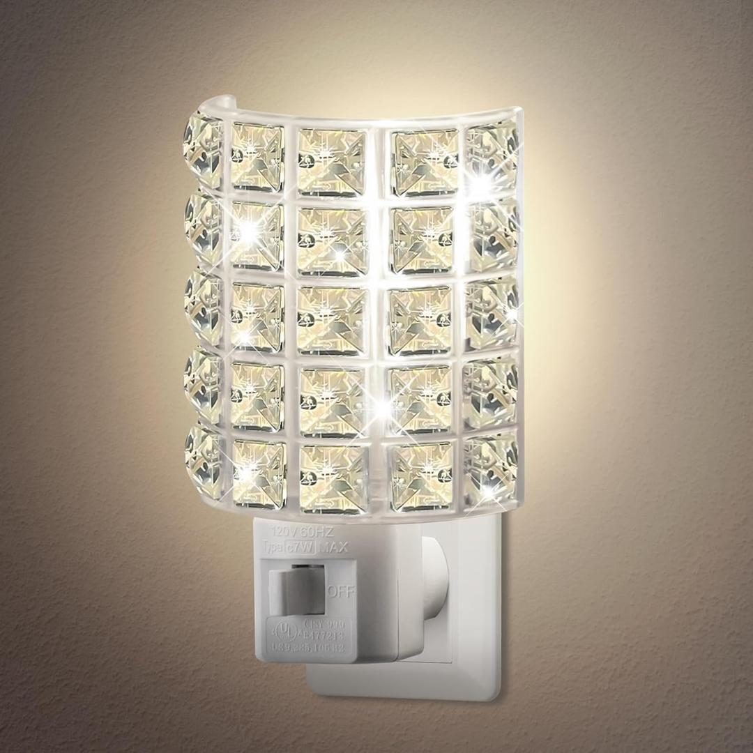LED Night Light, Night Lights Plug Into Wall with Manual On/Off Switch, Plug in Nights Light with 360 Swivel Plugs Design, Nightlight for Bedroom, Hallway, Warm White Lights(Crystal Diamond)