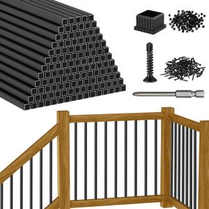 CKE 32" Square Deck Balusters, 3/4" Diameter Hollow Square Aluminum Deck Spindles, 120 Packs Black Aluminum Deck Balusters for Wood and Composite Deck Railings with Screws & Balusters Conectors S32
