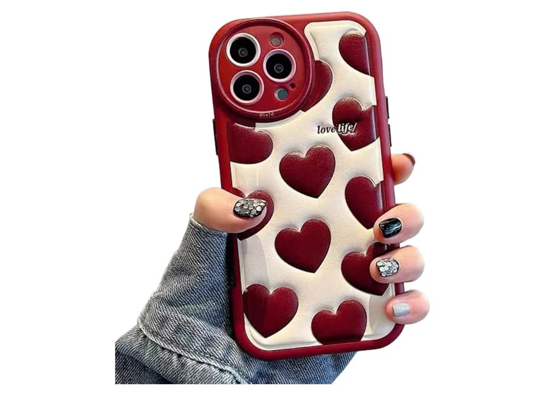 Compatible with iPhone 16 Pro Max Cute Case, Kawaii Phone Case TPU Leather Red Heart Cartoon case Soft Rubber Shockproof Protective for iPhone 16 Pro Max Case Cover for Women Girls