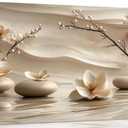FEACFQKJ Zen Canvas Wall Art White Lotus Wall Decor Print Artwork Lotus Flowers Bloom Stones Spa Painting Pictures for yoga meditation room decoration 20x40in