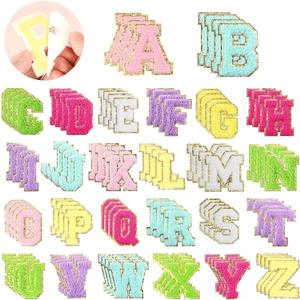 MXCOIRTP 104 Pcs Self-Adhesive Chenille Letters Patches, A-Z Alphabet Applique Patches Iron on Letters Embroidered Letter Stickers for Clothing, Makeup Hats, Bags, Backpacks, laptops (Multicolor)