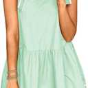 Wenrine Womens Summer V Neck Mini Dress Tie Shoulder Sleeveless Contrast Loose Casual Beach Dresses (Green)