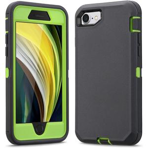 for iPhone SE 2020/2022, iPhone 7/8 Case, 3 in 1 Full Body Heavy Duty Defender Shockproof Hard Bumpe Soft Silicone Cover with Screen Protector (Dark Gray/Green)