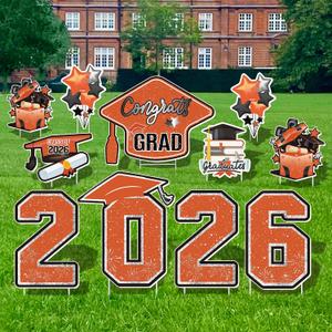 Large 11 PCS Graduation Yard Signs, Class of 2026 Congrats Grad Outdoor Lawn Yard Sign with Stakes, Graduate Yard Decorations for College High School Party, Orange