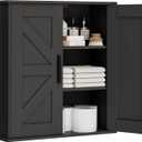 Bathroom Wall Cabinet, Over Toilet Storage Cabinet with Barn Doors and Adjustable Shelves, 3-Tier Medicine Cabinet Wall Mounted, for Bathroom, Kitchen, Entryway, Laundry Room, Black, (7.9" D)