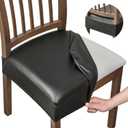 Alishomtll Waterproof Seat Covers for Dining Room Chairs Set of 6, Stretch PU Leather Chair Seat Slipcovers, Removable Washable Dining Chair Covers Kitchen Seat Protector (6pcs, Rear-Covered, Black)
