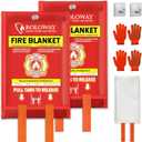 ROLOWAY Emergency Fire Blanket for Home and Kitchen, Fire Blankets Emergency for Home Safety (40 x 40 Inch) with Hooks, Gloves, Fire Suppression Blanket with Emergency Whistle for Fire Safety (2 Pack)