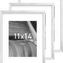 An&He 11x14 Picture Frame, Silver Photo Frame for Tabletop and Wall Display, Minimalist Design, Set of 3