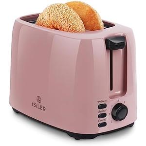 iSiLER 2 Slice Toaster, 1.3 Inches Wide Slot Bagel Toaster with 7 Shade Settings and Double Side Baking, Removable Crumb Tray, Defrost Cancel Function Pink