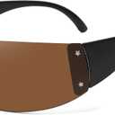 Trendy Rimless Star Y2K Sunglasses for Women Men Shield Oversized Wrap Around Frameless Sunglasses UV400 Protective (Brown)