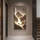 Framed Large Modern Mountain Wall Art for Living Room, Vertical Gold Bright Style Artwork for Walls, Luxury Landscape Scenery Painting Print for Entryway Hallway Stair Home Office Wall Decor, 30x60 In