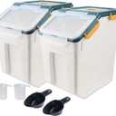 Large Flour Storage Container Bin 50lb, 2Pack Airtight Rice Storage Containers with Wheels Seal Locking Lid, BPA Free with Measuring Cup&Scoop for Flour, Rice, Grain(Blue)