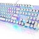 YSCP Typewriter Style Mechanical Gaming Keyboard RGB Backlit Wired with Blue Switch Retro Round Keycap 104 Keys Keyboard (White 104 Keys RGB)