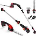 MZK 2-in-1 20V Pole Mini Hedge Trimmer & Grass Shear, 13ft Reach, Electric Hedge Trimmer with Extension Pole, Multi-Angle(Batteries and Charger Included)