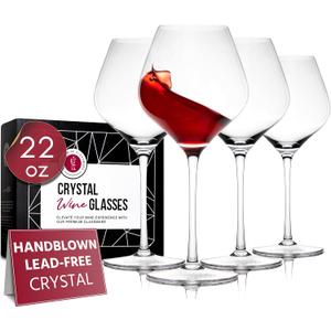 Gusto Nostro Crystal Wine Glasses Set of 4, 22 Oz Long Stem Modern Wine Glasses for White and Red Wine, Dishwasher Safe, Fancy, Elegant, Large and Tall Wine Glass for Wedding Christmas Anniversary