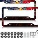 American Flag Eagle License Plate Frames - 2 Pack Patriotic Eagle License Plate Holder, Aluminum Metal Rust-Proof Waterproof Car Decorative Tag Frame for Standard US 12x6 Inch