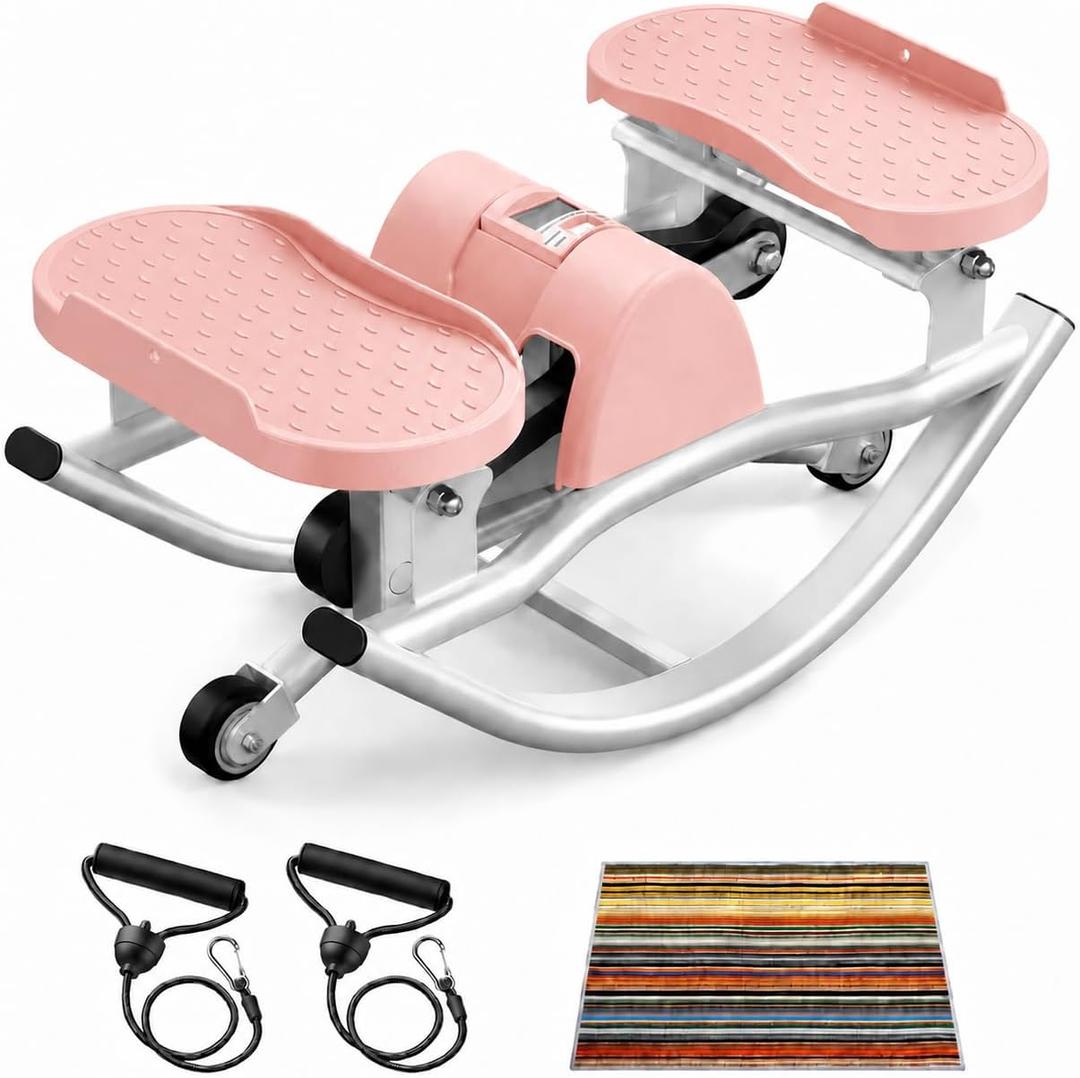 Rock Stepper,Rocking Stepper with Resistance Bands, 3D Side-to-Side Motion Mini Stepper for Women Home Workout, Low Impact Lateral Step Machine with Non-Slip Mat and Digital Counter, 250lbs Capacity