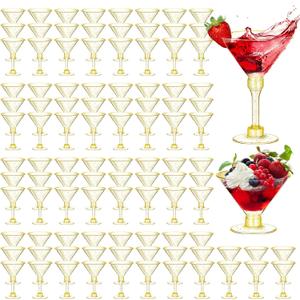 Hoolerry 50 Pcs Plastic Martini Glasses 5 oz Gold Glitter Disposable Cocktail Glasses Tall Appetizer Dessert Cups Unbreakable Wine Shooter Glasses for Margarita Wine Champagne Ice Cream