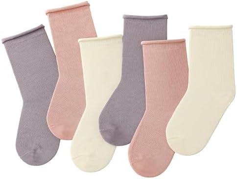 JAKIDAR Girls Crew Seamless Socks Kids Casual Dress Cotton Socks 6 Pairs, 4-7Y