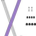 MEKO 3 in 1 Stylus Pens for Touch Screens, High Sensitivity & Precision Capacitive Stylus Pencil for Apple iPad iPhone Tablets Samsung Galaxy All Universal Touchscreen Devices (2 Pack-Silver/Purple)
