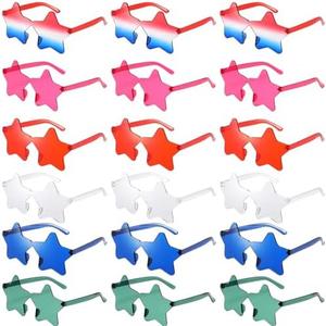 Kabcifea 18 Pairs Star Shaped Rimless Sunglasses Bulk for 4th of July Star Glasses Frameless Colorful Patriotic Sunglasses for Beach,Pool,Outdoors Photo Booth Props,Independence Day,6 Colors