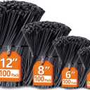 Zip Ties Assorted Sizes(4+6+8+12), 400 Pack, Black Cable Ties, UV Resistant Wire Ties by ANOSON