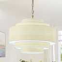 LASENCHOO 5 Tiers Large Drum Chandeliers for Dining Room Light Fixture, 4 Lights 19.7" Brass Modern Chandelier with Shades Drum Pendant Light Fixture Round Chandeliers for Foyer Entryway Living Room