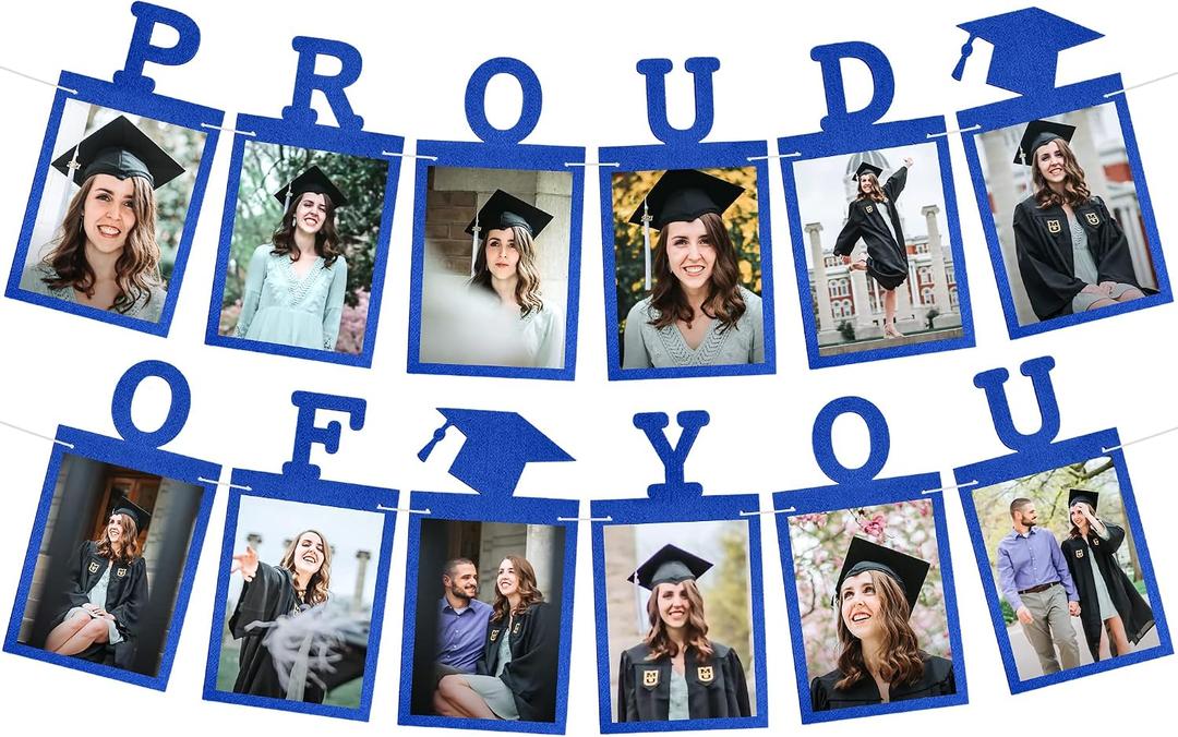 Graduation Decorations 2026 | Felt Blue Graduation Photo Banner 2026 - Large 10 Feet, Felt Proud of You Banner | Graduation 2026 Backdrop | Graduation Picture Display, KatchOn