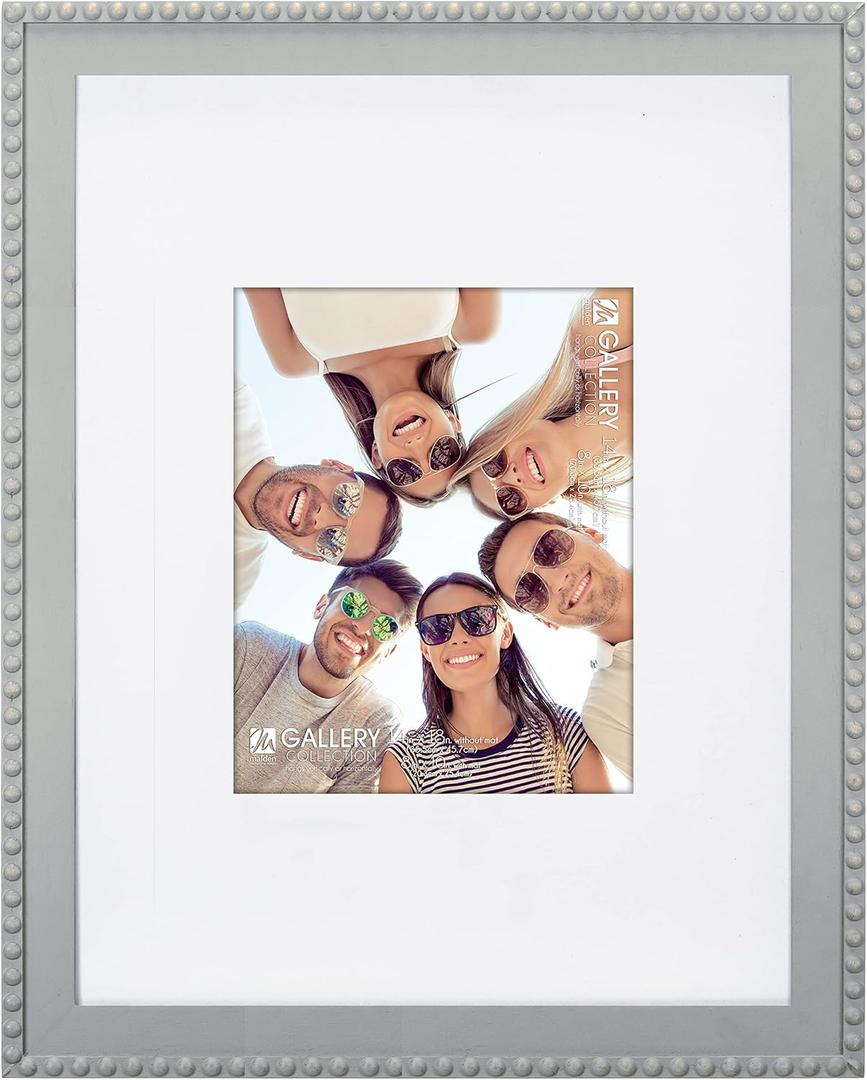 Malden International Designs 8x10 Matted to 5x7 Gray Beaded Picture Frame