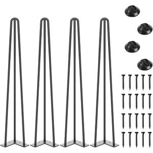 SMARTSTANDARD 28 Inch Hairpin Table Legs, 3 Steel Rods 1/2 Inch Pipe Diameter, 800lbs Load Capacity, Mid-Century Style for Coffee Table, Side Table, Night Stand (Black, 4PCS)
