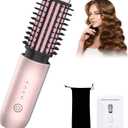 Portable Curling Iron, Bestauty 1.5" Cordless Hair Curler, 2 in 1 Travel Hair Curler & Hair Straightener Brush, Quick Heating 4 Adjustable Temperature 300F-410F for Curl/Smooth/Fluffy/Flip-Out Pink