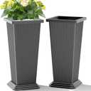 TUYOHW Set of 2 Tall Planters, 24" Large Indoor Outdoor Flower Pots with Tray, Modern Tapered Planters for Porch, Patio, Garden, Backyard