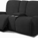 ULTICOR Reclining Love Seat with Middle Console Slipcover, 8-Piece Jacquared Stretch Loveseat Reclining Sofa Covers, 2 seat Loveseat Recliner Cover, Thick, Soft, Washable, (Style 2) (Black)