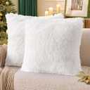 ANRODUO Pack of 2 White Throw Pillow Covers Luxury Fluffy Pillows Faux Fur Decorative Pillows Plush Cushion Case Fuzzy Mongolian Merin Style for Bed Couch Sofa Living Room Christmas Decor 24x24 Inch