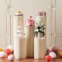 3 Pack Portable White Cylinder Stands for Party, 31.5", 23.6", 15.7" Height Foldable Cardboard Tall Cake Pedestal Stand Flower Floral Pillar Table Stand, cilindros para fiestas redondos blancos for Wedding Parties